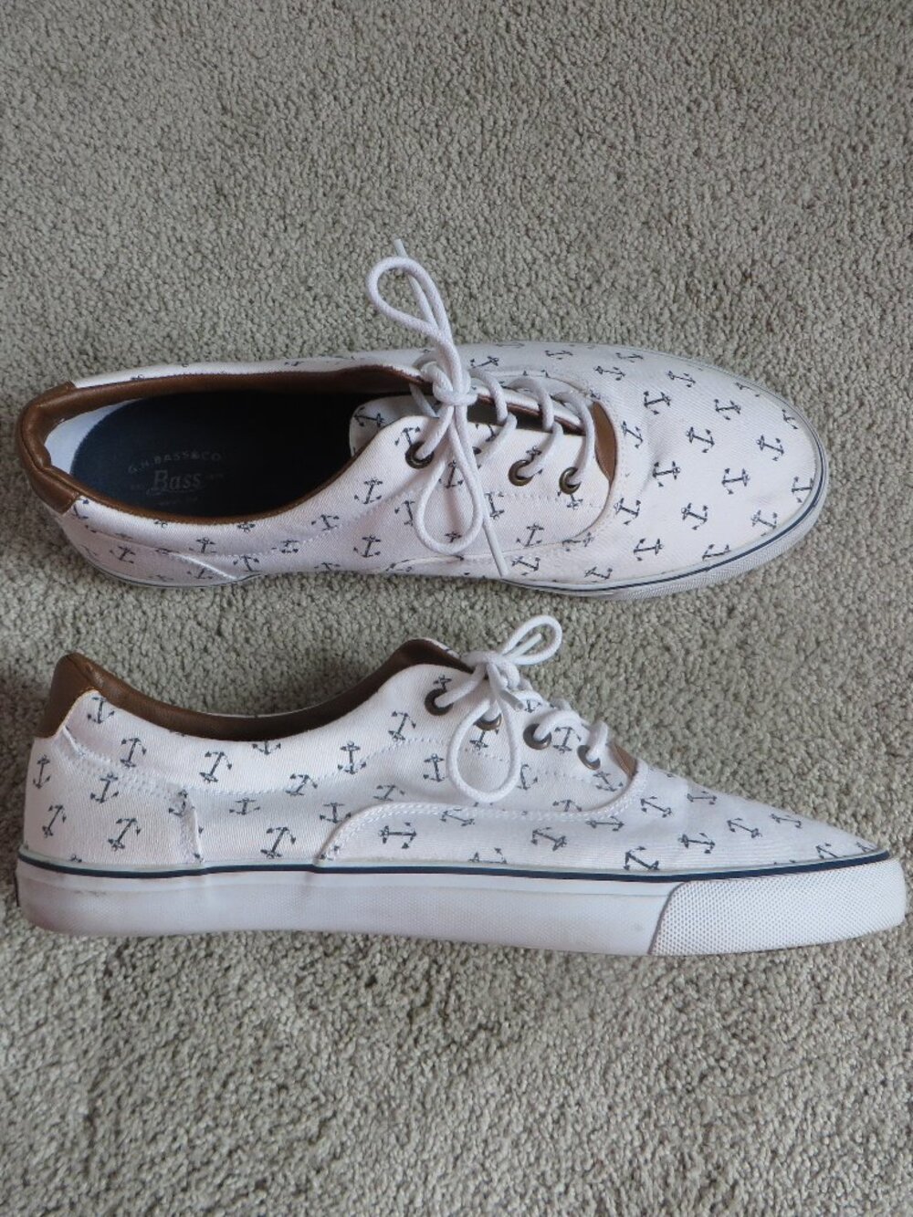 Bass Navigator Critter Womens Sneakers Size 10 White Blue Anchor Print Lace-up